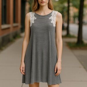 Max Studio Lace Black and White Striped Dress Size‎ Small Style 6902F60 Floral S